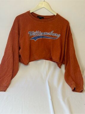 Forever 21 Rust Orange 'Williamsburg' Cropped Sweatshirt with Navy Script
